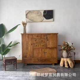 诧寂风老榆木储物柜客厅靠墙餐边柜家用玄关装饰柜实木斗柜收纳柜
