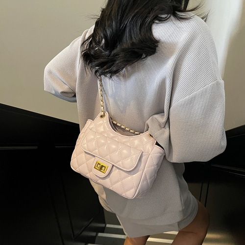 Korean Style Fashion Checkered Chain Shoulder Bag for Women 2025 Chanel Inspired Crossbody Bag Simple Single Shoulder Bag