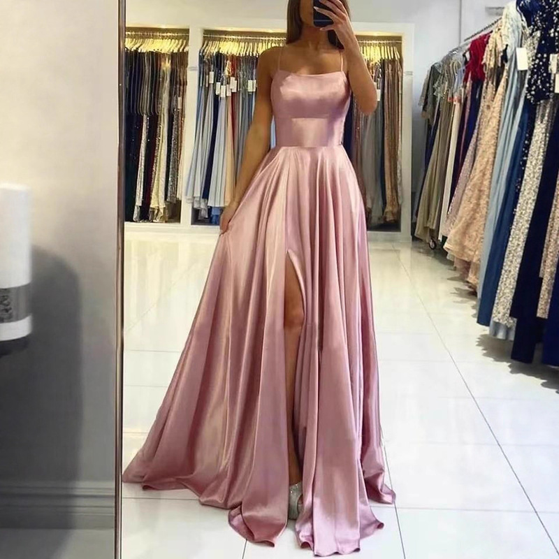 Amazon European and American Bridesmaid Dress Long Dress Slimming Off-Shoulder Bestie Prom Formal Dress Simple Sexy Slit
