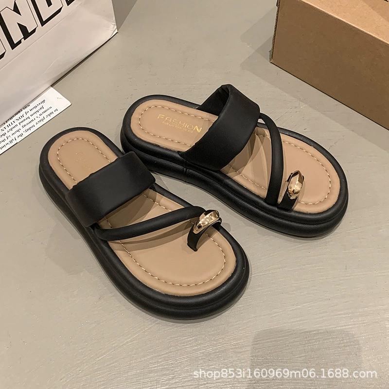 Metal slippers, footwear, summer suitable with a skirt platform, beach slide, french style, Korean style