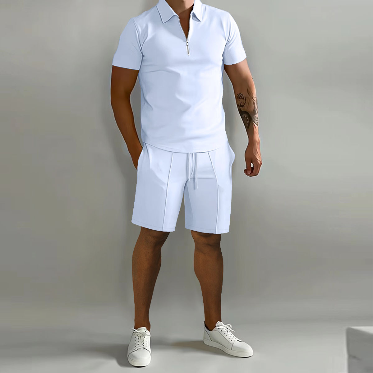 Men's Solid Color Simple Style V Neck Short Sleeve Regular Fit Men's Sets display picture 5