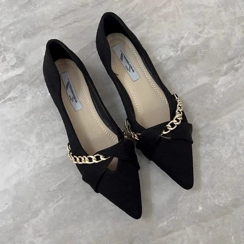 Женские балетки с заострённым носком, мягкая подошва, летний стиль 2025 года, чёрные балетки на низком ходу, универсальные туфли на все сезоны.