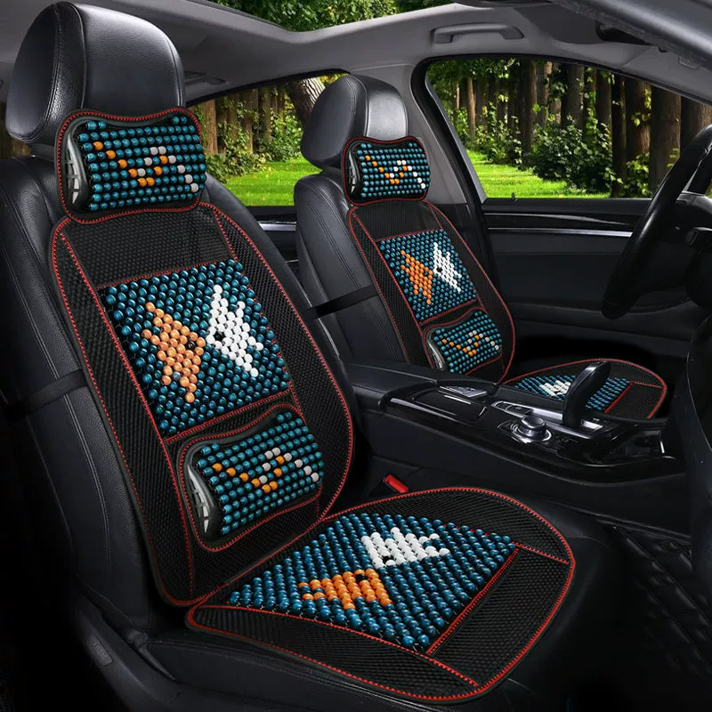 Подушка для автомобильного сиденья, подушка для сиденья с деревянными бусинами, дышащая четырехсезонная универсальная подушка для автомобильного сиденья из ледяного шелка, подушка для сиденья основного водителя, вентиляционный чехол на пять мест