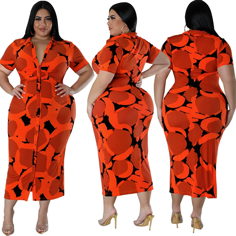 218391 Трансграничный женский кардиган больших размеров на пуговицах с лацканами и короткими рукавами, длинное платье, прямая продажа с фабрики