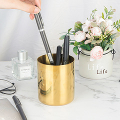 Light luxury stainless steel metal pen holder desktop office creative storage tube ins home study stationery storage tube