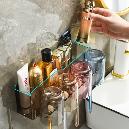 Household toothbrush rack bathroom punch-free wall hanging bathroom toothbrush holder mouthwash cup set multi-functional toothbrush