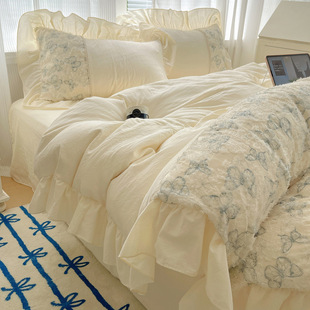 French Princess Style A Skin-friendly Washable Cotton Four-piece Set Girl's Heart Lace Bed Sheet Quilt Cover Bedding 4