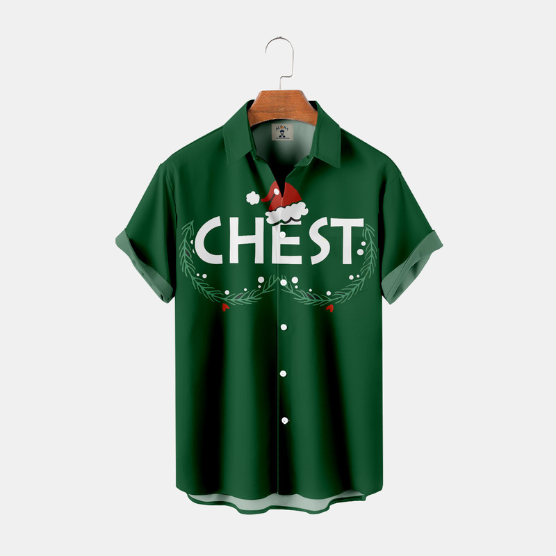 Cross-border 2023 New Summer Men's Thanksgiving Christmas Six-button Short Shirt Men's Beach 3D Printed Men's Shirt