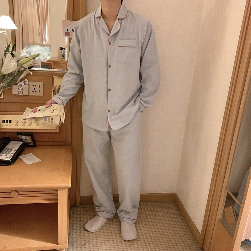 Product details picture_actual shot#new product#Men's comfortable and loose striped early autumn pajamas and home clothes set