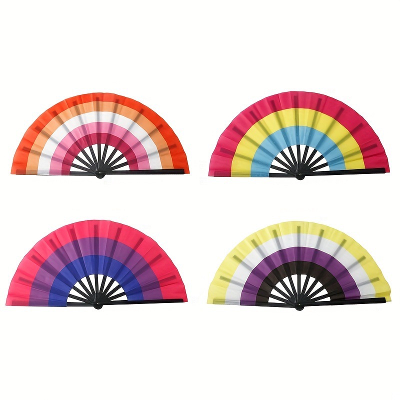 Arco iris de gran tamaño ventilador sonoro fácil de abrir hueso de bambú hueso de plástico color rueda kung fu ventilador de baile ventilador al por mayor
