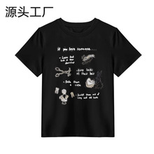 黑色圆领正肩纯棉短袖T恤女夏季新款韩版卡通设计感休闲百搭上衣