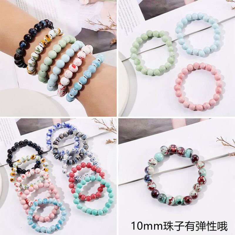 New Ceramic Jewelry Candy Color Full Bead Bracelet Student Female Bracelet Elastic Non-fading Antique Bracelet