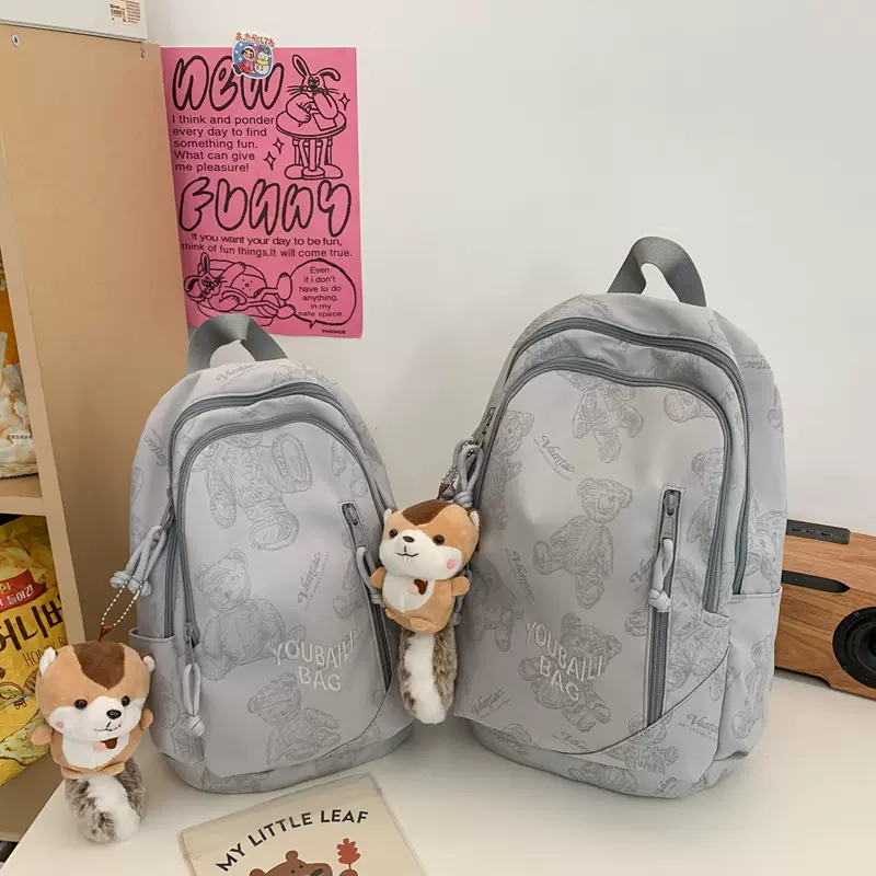 书包初中户外女生高颜值印花小熊大学生双肩包新款双肩包可爱背包