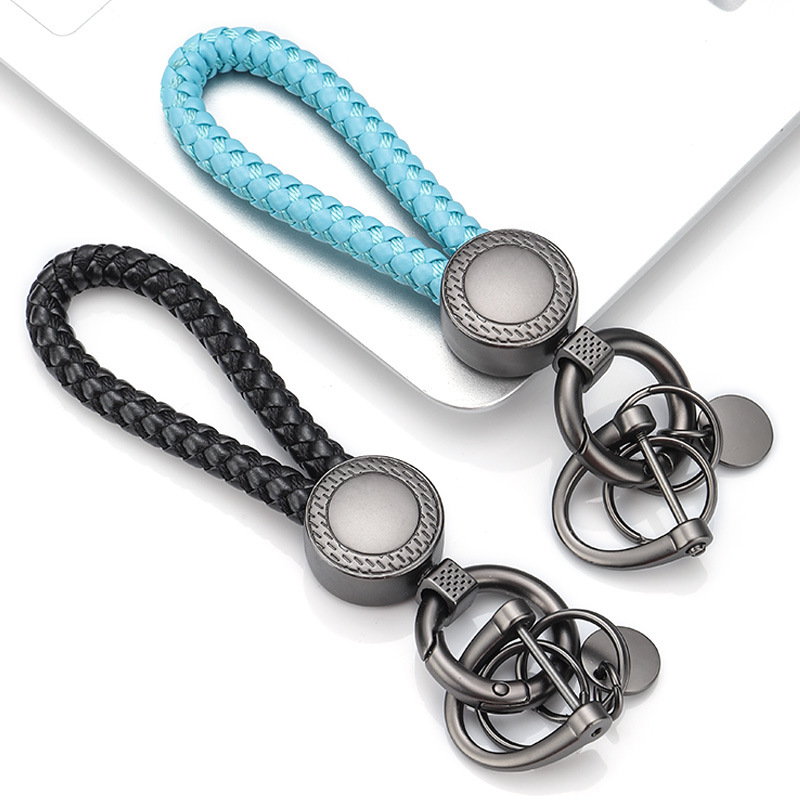 新款汽车钥匙扣情侣男女金属手工高品质编制皮绳挂饰时尚潮牌车标