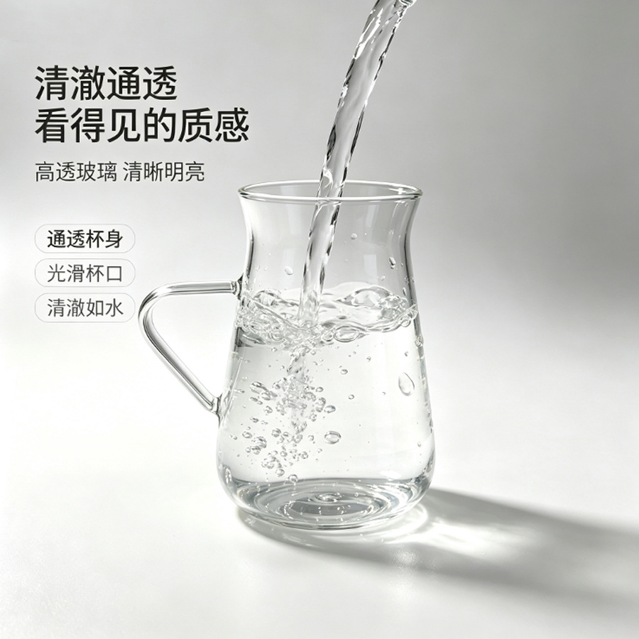 Heat and cold resistant glass coffee cup, sharing cup with handle design, suitable for tea, juice, and cold brew