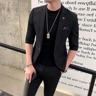 Casual Three-Quarter Sleeve Small Suit Men's Jacket Korean Style Slim Fit 2023 Spring and Summer Thin Handsome Short-Sleeved Suit Suit for Men