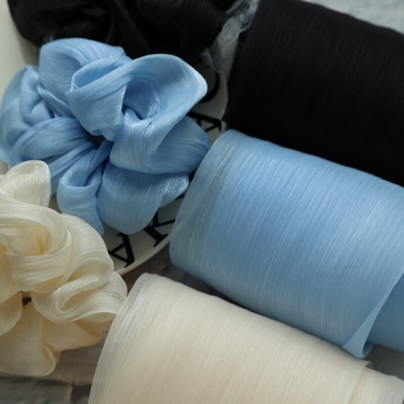 Island-Style Crinkled Mesh Tulle with Ribbon Bow Hairpin Material Square Scarf Scrunchie DIY Fabric