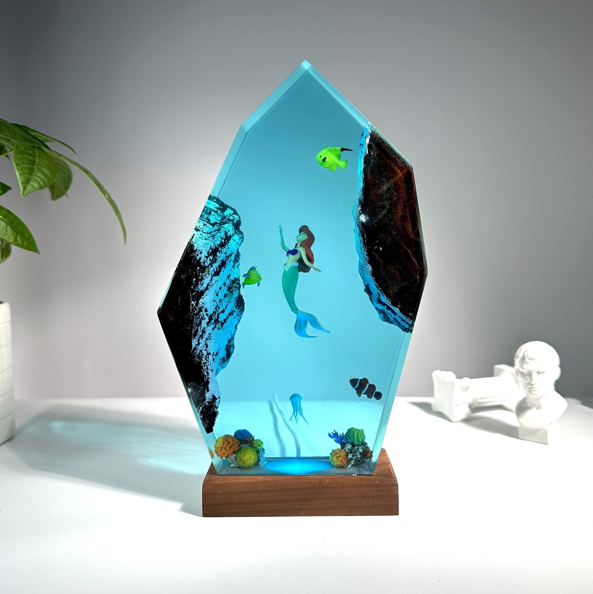 Sirena lámpara de noche epoxi lámpara de escritorio personalizada decoración de muebles hechos a mano regalo de cumpleaños para niños