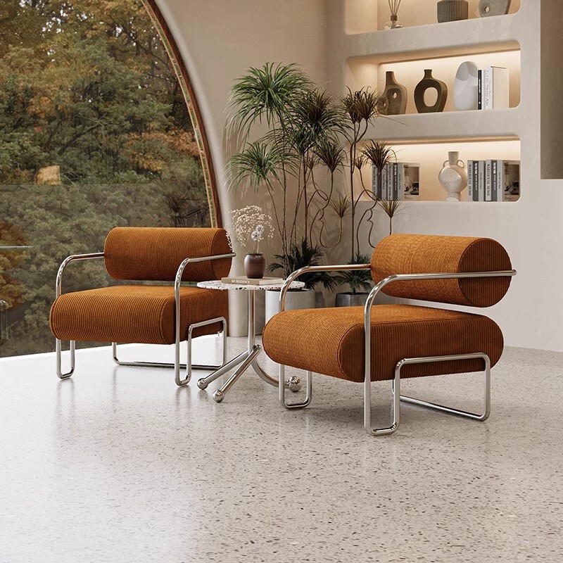 Medieval-Style Hotel and Guesthouse Light Luxury Reception Chair Stainless Steel Creative Leisure Bauhaus Single Sofa Chair for Living Room Medieval-Style Hotel and Guesthouse Light Luxury Reception Chair Stainless Steel Creative Leisure Bauhaus Single Sofa Chair for Living Room