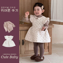 2025冬季新款婴幼童加绒碎花背心裙木耳边打底衫两件套女宝外穿服