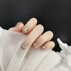 B607 Iced Tea Cold Brew Whitening Short Sleeve Elegant Wearable Nails Advanced Handmade Light Therapy False Nail Stickers Nail Art Finished Product