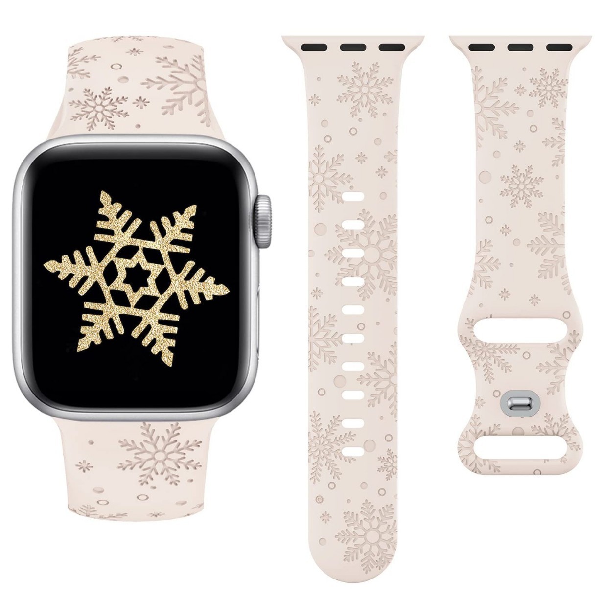 Suitable for Apple Iwatchs11 Christmas Snowflake Laser Engraving Embossed Silicone Apple Watchs678 Strap