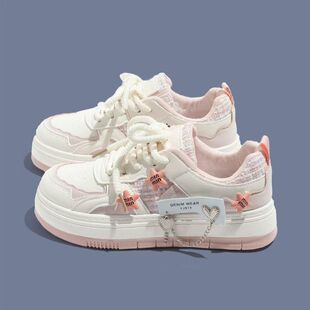 Star All-match Sneakers Women's 2024 Spring and Autumn New Niche Casual Trendy Thick Sole White Shoes Girls' Sports Shoes