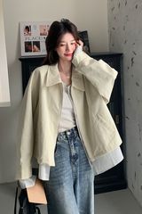 韩系设计感拼接假两件外套女秋季2025年新款超火宽松休闲工装夹克