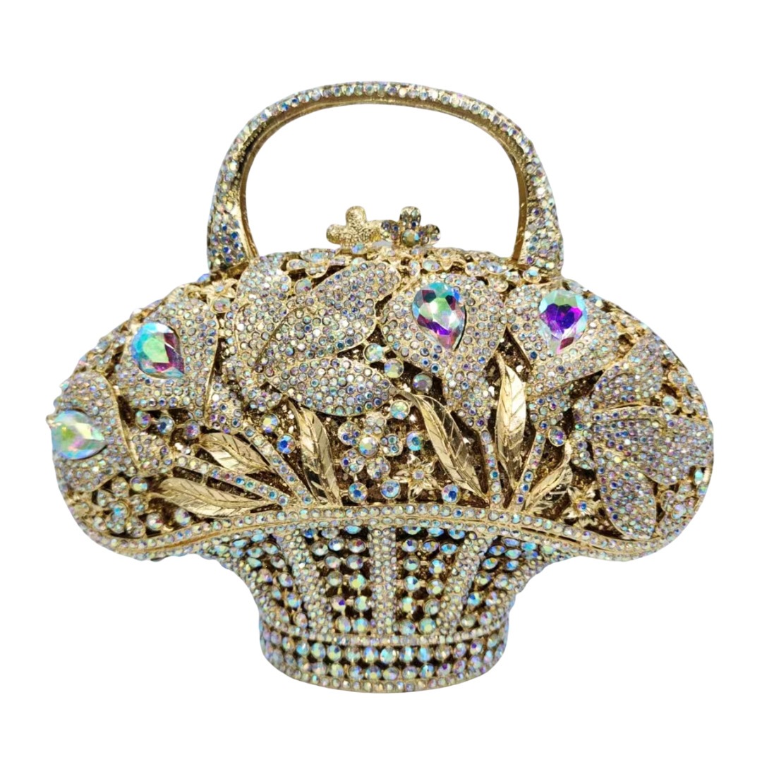 Clutch bag transfronterizo nueva cesta de flores con diamantes bolsa de cena metal hueco bolsa de diamantes bolsa de mano de banquete bolsa de mujer
