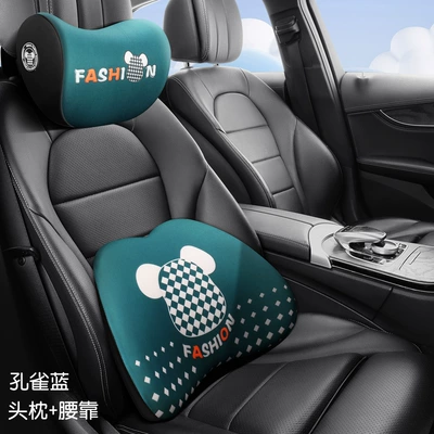 Headrest | Memory Foam Lumbar Support - diamond-bear-memory-foam-headrest-lumbar-support-peacock-blue