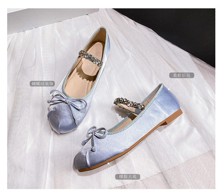 Giày búp bê nữ Mary Jane mũi tròn đế bằng, gót thấp 1–3 cm — Lụa thật màu hồng, Lụa thật màu trắng, Màu xanh lam lụa thật chi tiết 5