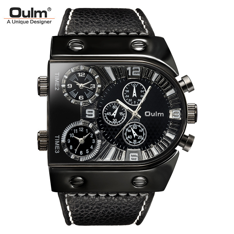 Oulm multi-time zone Reloj de cuarzo para hombre de esfera grande europeo y americano Reloj de correa para hombre de cuarzo con personalidad de moda hip hop 9315