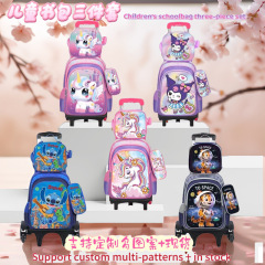 小学生向けのトロリーランドセル、二輪と六輪のかわいい漫画のバックパックを収納できるクロスボーダー子供用ランドセル3点セット
