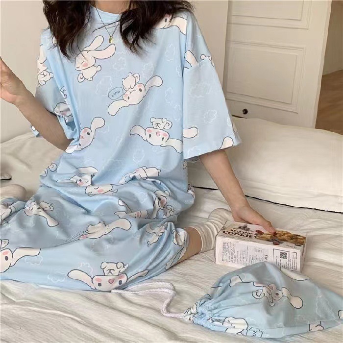Camisón mujer verano manga corta 2024 estilo ins japonés lindo perro de laurel de jade talla grande se puede usar ropa de hogar para mujeres embarazadas