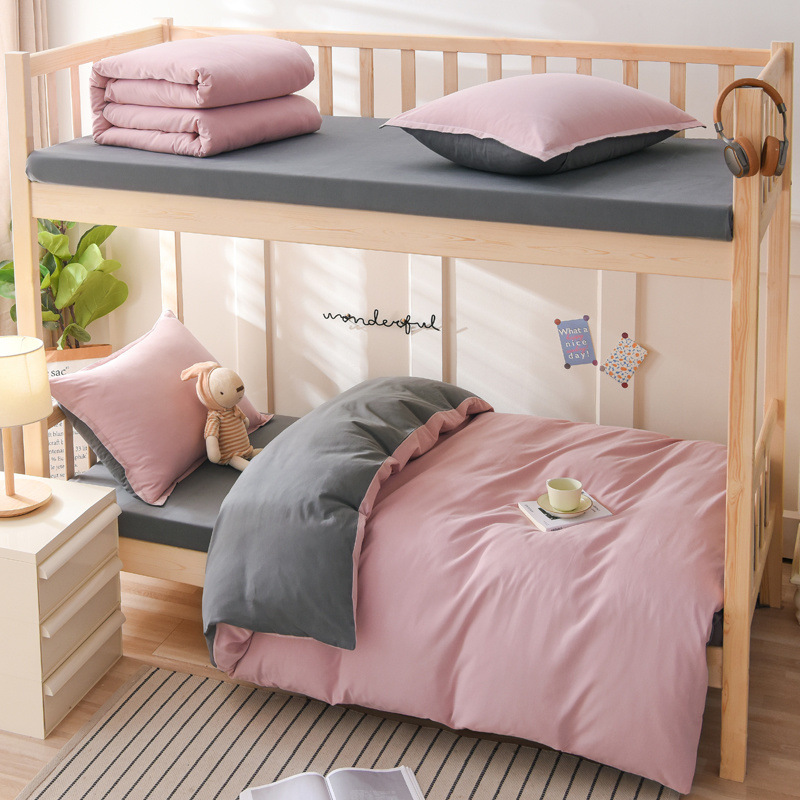 Dormitorio ropa de cama de tres piezas cepilladas de algodón puro sábana gruesa funda de edredón sábana individual de cuatro piezas para estudiantes