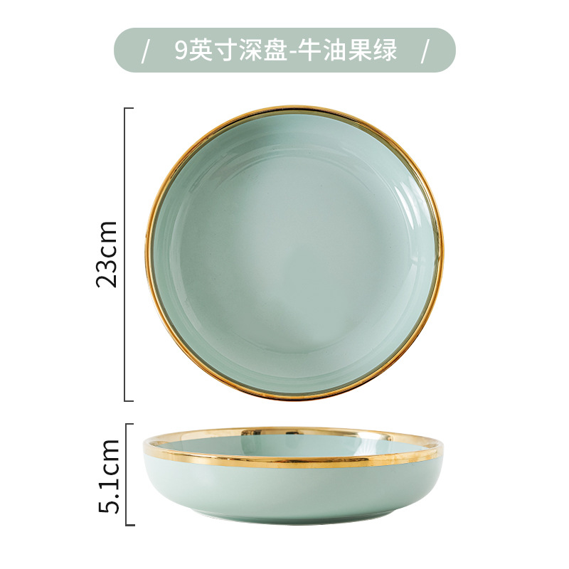 Tazón de lujo ligero y palillos placa combinación hogar creativo tazón de sopa de cerámica nórdica plato de pescado Internet celebridad borde dorado vajilla tazón y plato traje