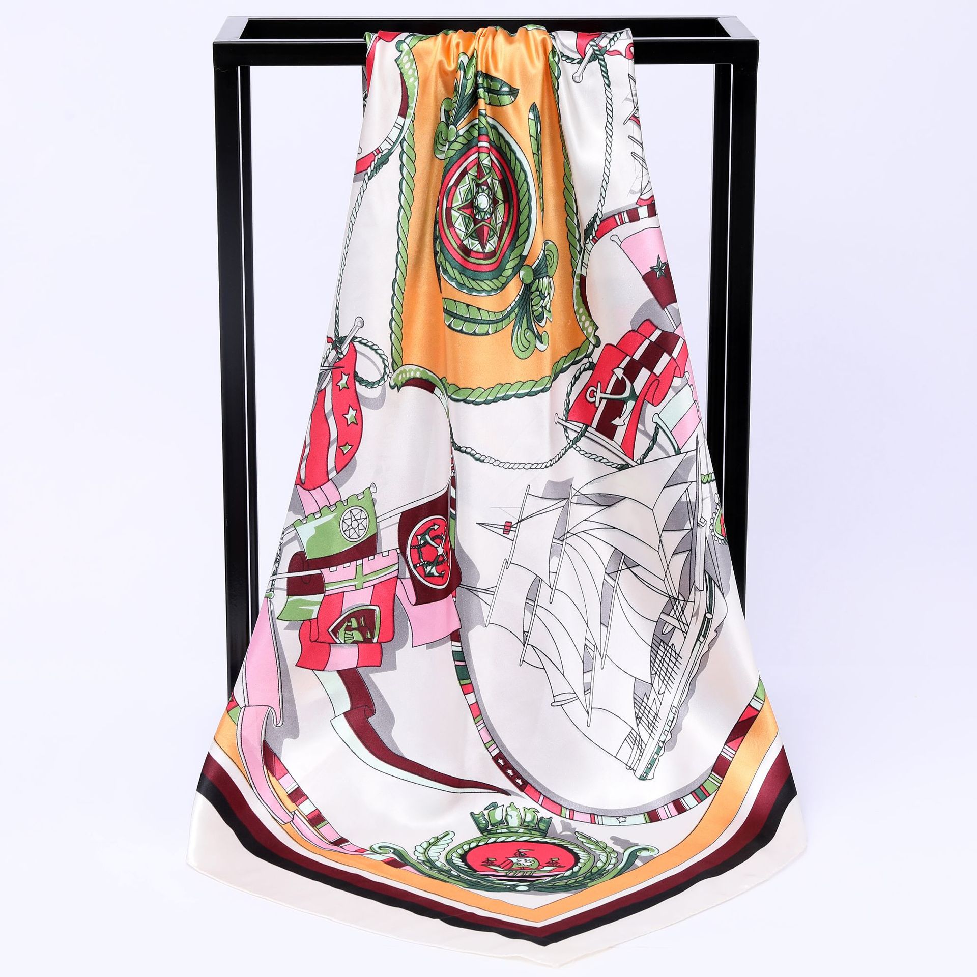 Cross border new pattern Silk like 90 Generous Silk scarf Satin Sailing printing fashion Baotou Scarf decorate Scarf scarf