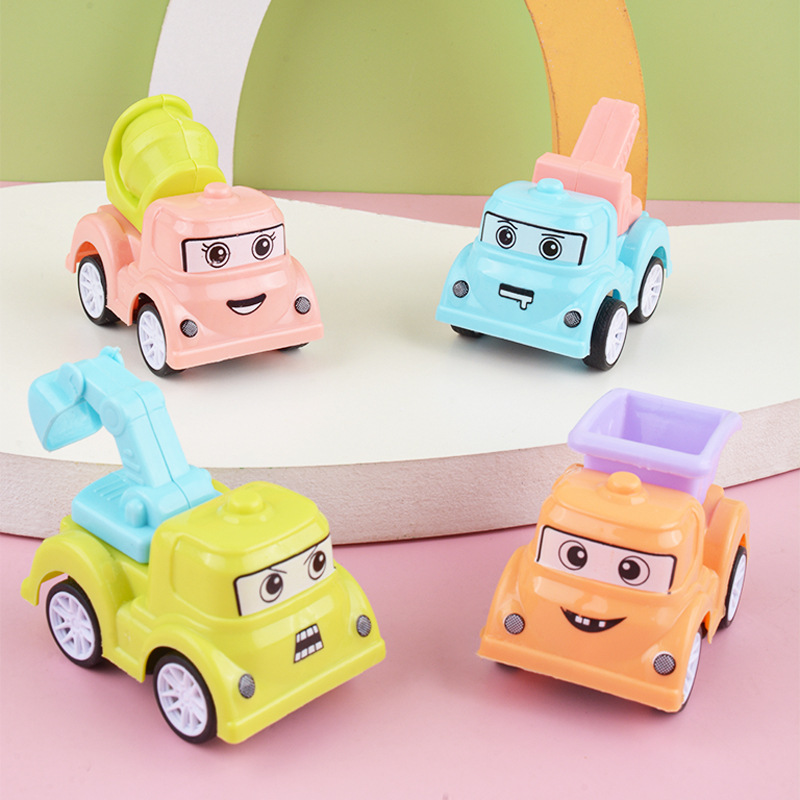 Fábrica al por mayor de dibujos animados mini pull back vehículo ingeniería juguete deslizante excavadora grúa niña niño bebé puesto