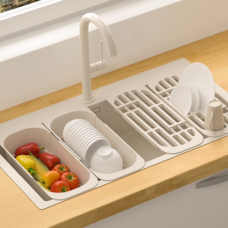 Telescopic Sink Rack Plastic Bowl And Plate Drain Rack Kitchen Bowl And Chopsticks Drain Basket Rack Household Bowl Rack Storage Rack