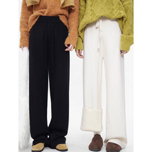 舒服到不想脱！加绒加厚宽松显瘦针织裤女冬季懒人直筒休闲裤子潮