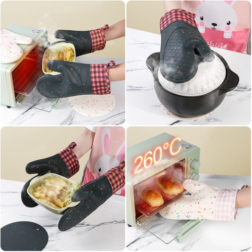 Nordic style kitchen oven gloves silicone baking gloves creative splicing small fresh fancy insulation gloves