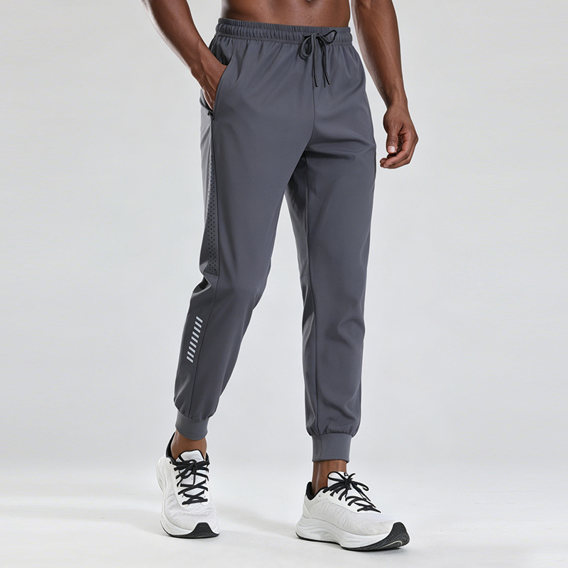 Quick-Drying Sports Trousers for Men's Fitness Training Ice Silk Summer Thin Breathable Leg-Tie Running Casual Woven Trousers