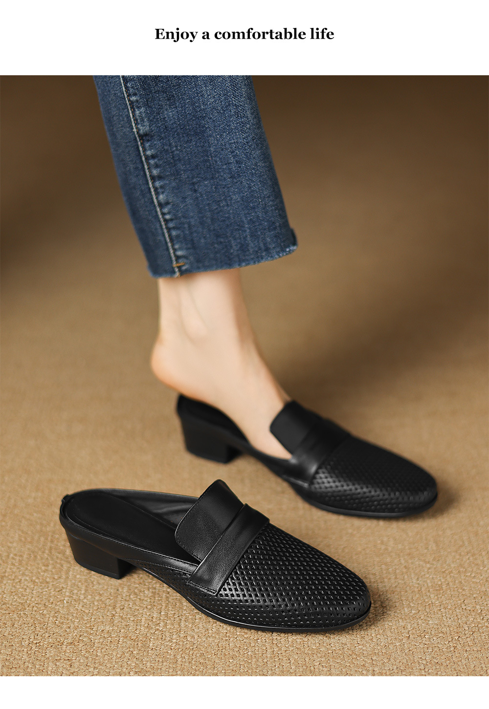 Sandal nữ quai ngang mũi kín gót thấp đế xốp nhẹ mùa xuân hè — đen chi tiết 11