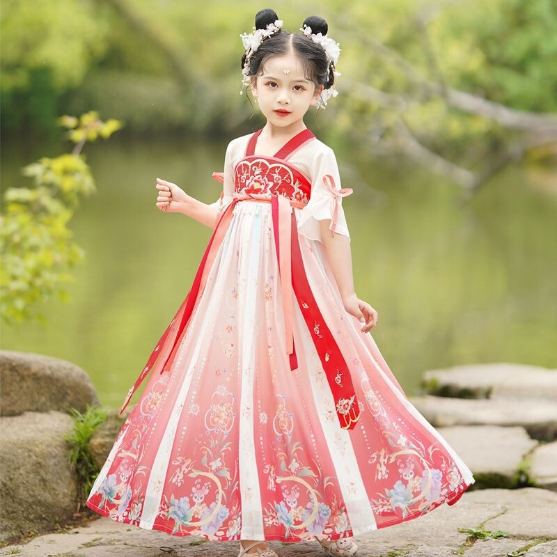 Girls' Hanfu 2025 Summer New Chinese Style Ancient Performance Costume for Little Girls, Super Fairy Spring and Summer Dress for Children