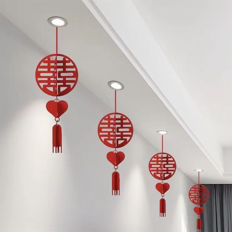 wedding three-dimensional xi decorations pendant lantern new house and living room ceiling ceiling decoration wedding room layout men and women square