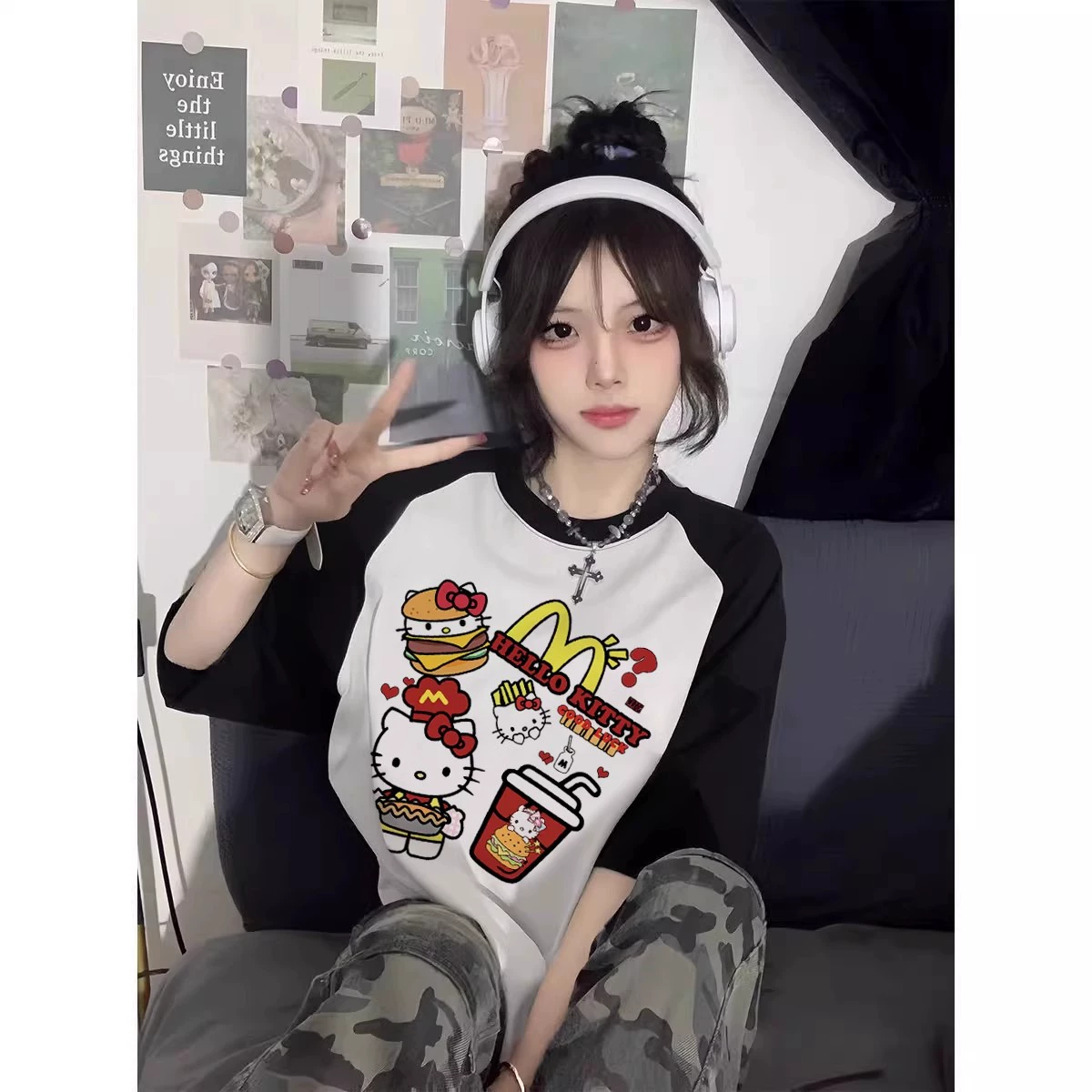 Hello Kitty, милое летнее хлопковое футболка бренда для младших школьников, для среднего школьного возраста