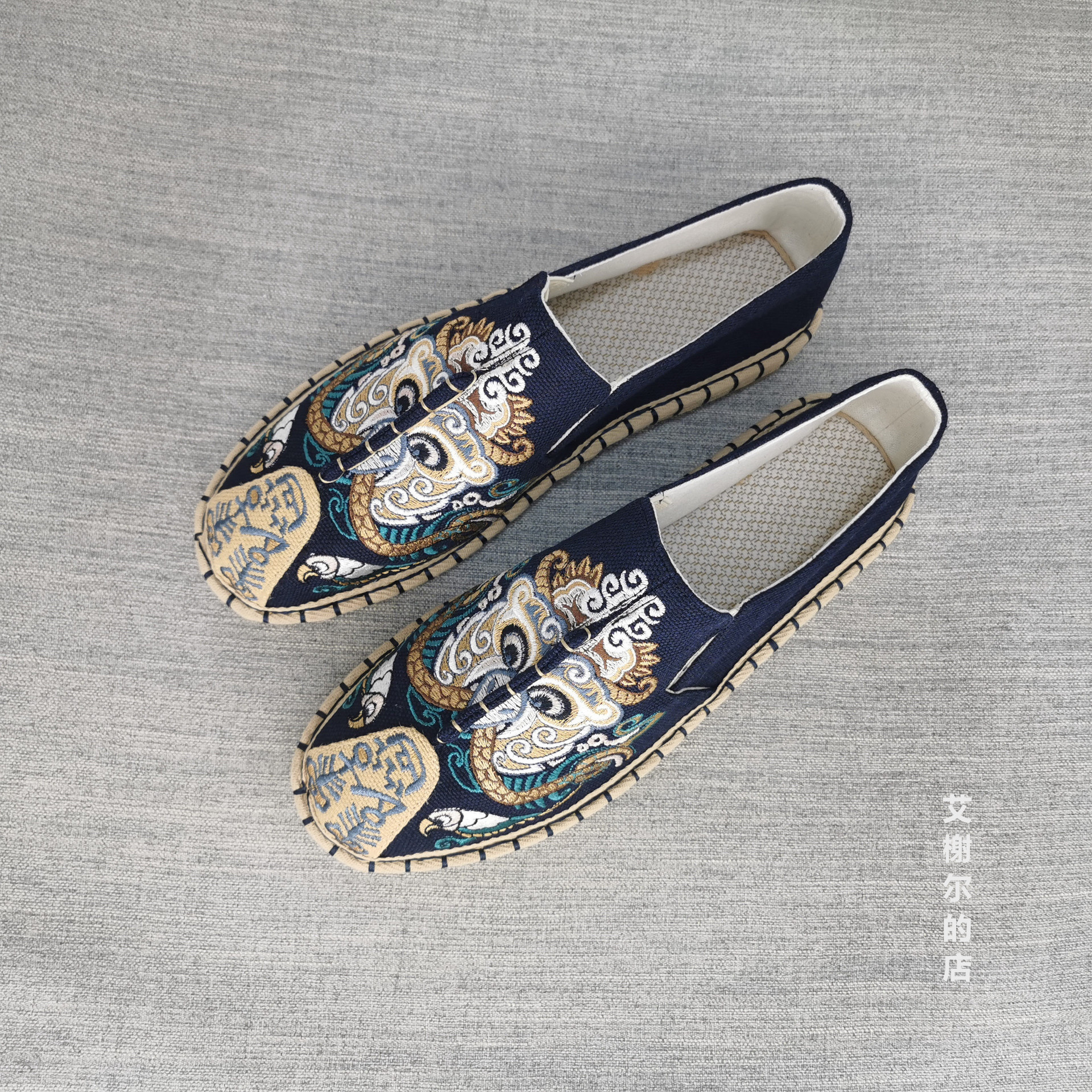 2021年新款民族風亞麻透氣軟底布鞋男士圓頭套腳休閒鞋開車樂福鞋