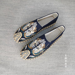 2021年新款民族風亞麻透氣軟底布鞋男士圓頭套腳休閒鞋開車樂福鞋