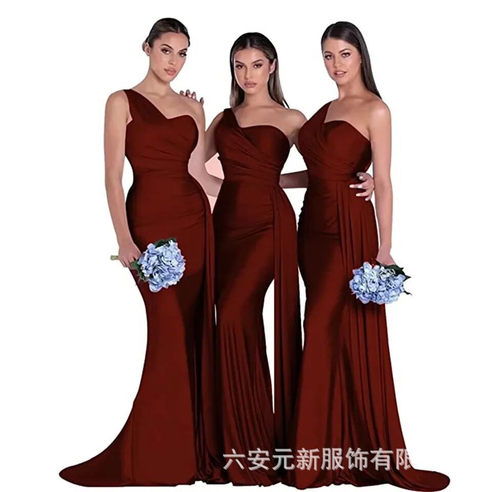 Nuevo europeo y americano Comercio exterior Amazon AliExpress deseo vestido de noche sexy un hombro solo satén adelgazamiento vestido largo