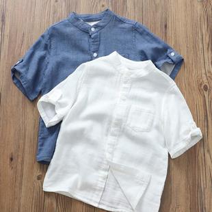 High-Quality Boys' Summer Soft and Waxy Double-Layer Cotton Gauze Short-Sleeved Shirt New Kidsren's Baby Pure Cotton Half-Sleeved Cardigan Thin